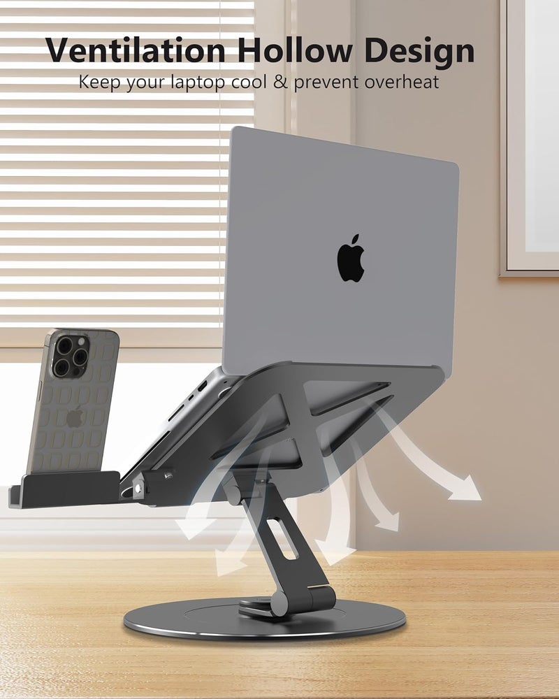LOXP Adjustable 10-17.3" Laptop Stand for Desk with Larger Base & Phone Holder, Aluminum Desktop Organizer for Laptops, Ergonomic Laptop Riser Fits MacBook, HP, Dell, All Laptops - Image 3